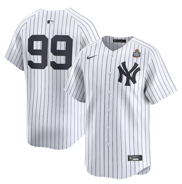 Men's White New York Yankees #99 Aaron Judge 2024 World Series Home Limited Stitched Baseball Jersey